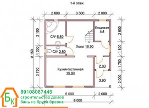 Проект Дома из бруса 8х8