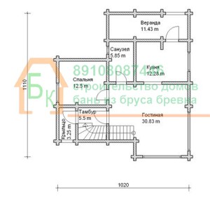 Проект дома из бревна 9х10
