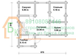 Проект дома из бревна 8х9