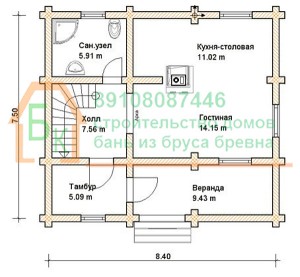Проект дома из бревна 7.5х8