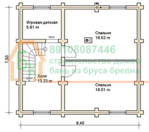 Проект дома из бревна 7.5х8